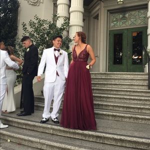 Wine-Colored Keyhole Back Prom Dress